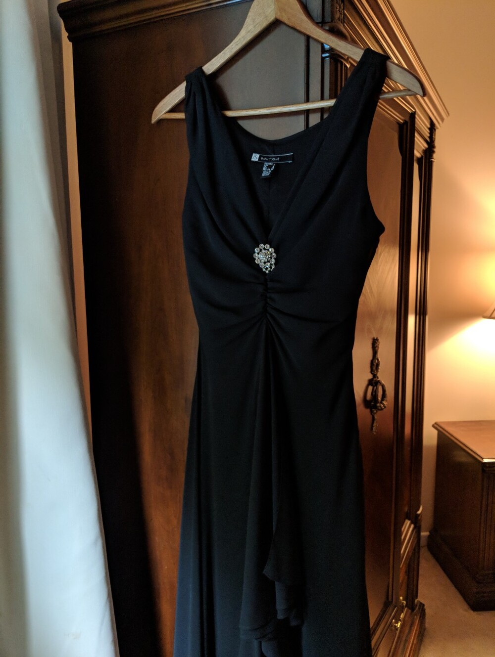 JS Boutique Black Maxi Dress with Brooch Detail